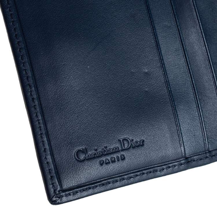 Pre Owned Dior Blue Oblique Canvas and Leather Flap Wallet