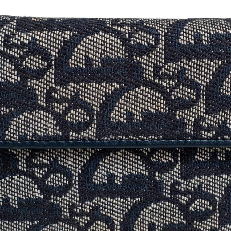 Pre Owned Dior Blue Oblique Canvas and Leather Flap Wallet