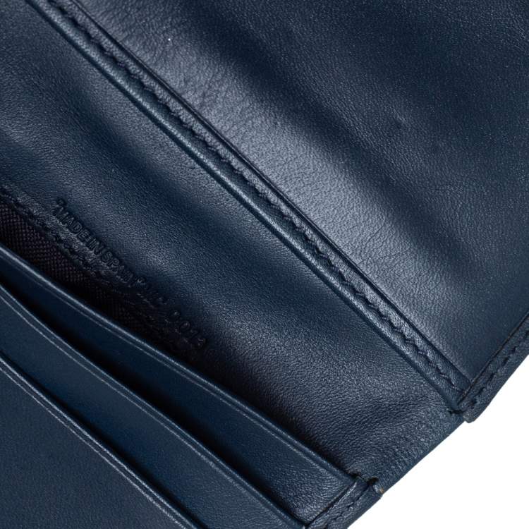 Pre Owned Dior Blue Oblique Canvas and Leather Flap Wallet