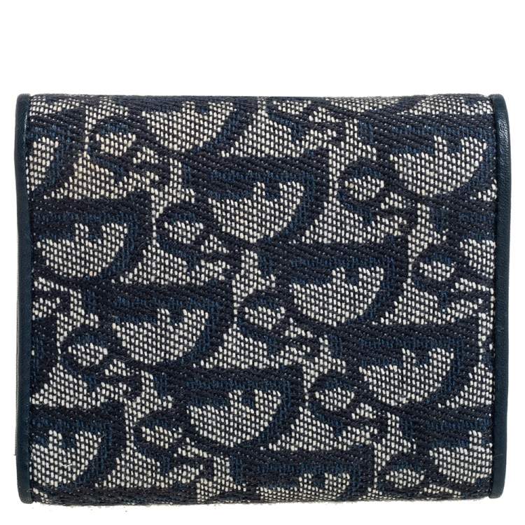 Pre Owned Dior Blue Oblique Canvas and Leather Flap Wallet