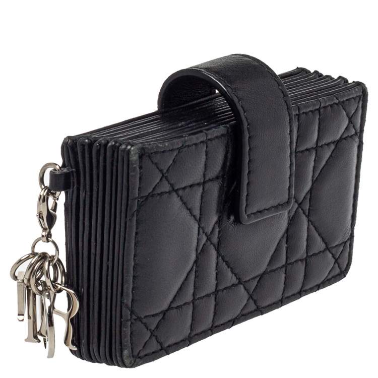 Pre Owned  Dior Black Cannage Leather Lady Dior Gusset Card Case 