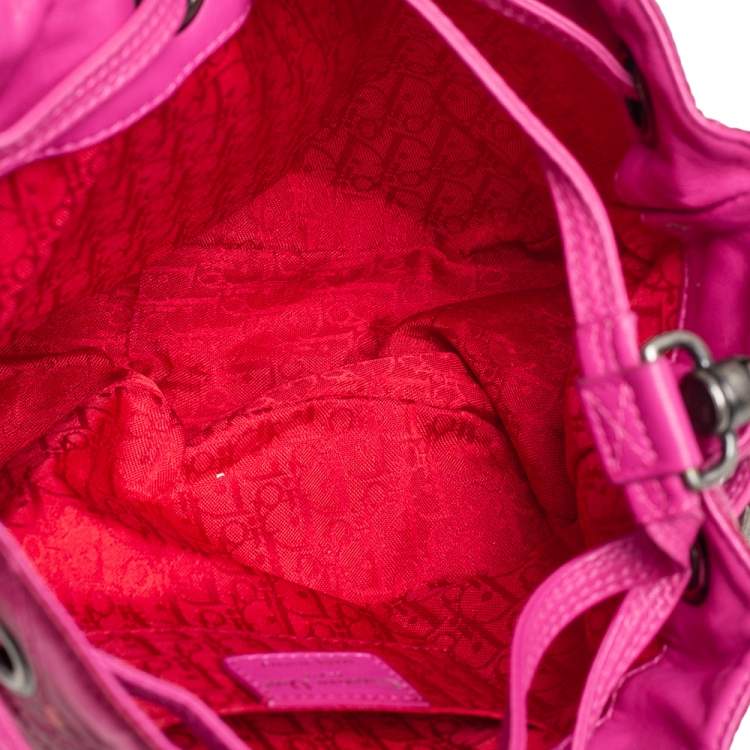Pre Owned Dior Pink Cannage Quilted Nylon Drawstring Bucket Bag