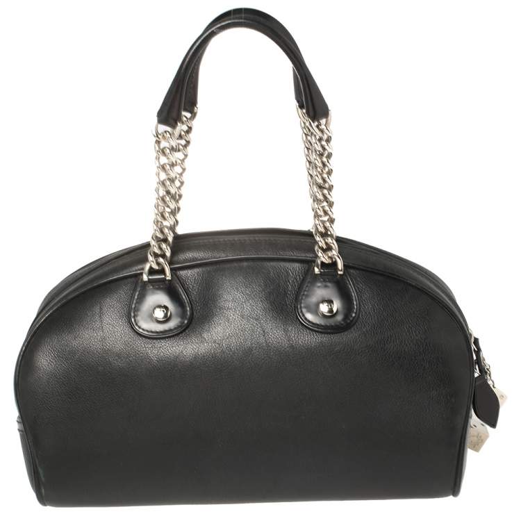 Pre Owned Dior Black Leather Gambler Dice Bowler Bag