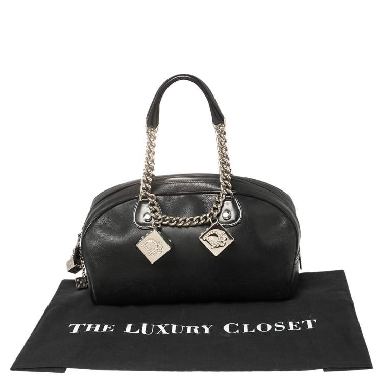 Pre Owned Dior Black Leather Gambler Dice Bowler Bag