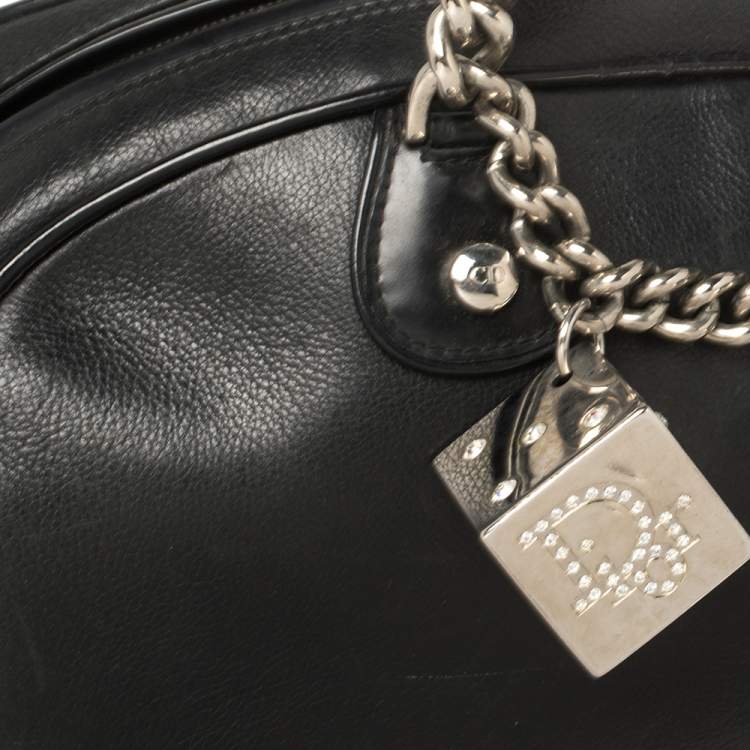 Pre Owned Dior Black Leather Gambler Dice Bowler Bag