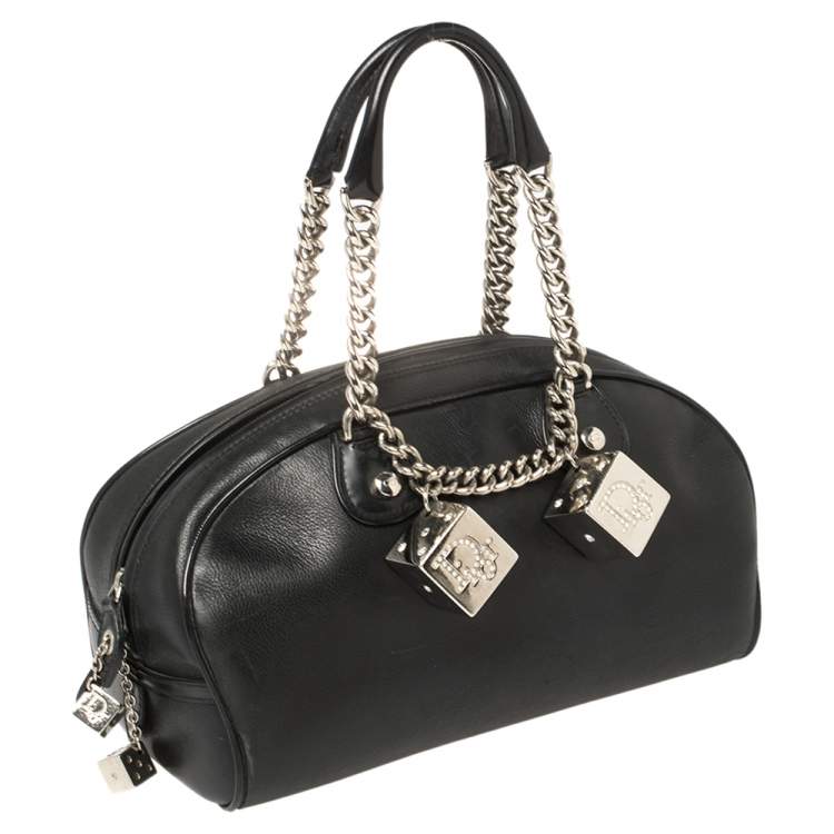 Pre Owned Dior Black Leather Gambler Dice Bowler Bag