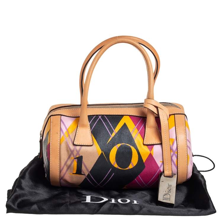 Pre Owned Dior Multicolor Canvas and Leather Argyle Boston Bag