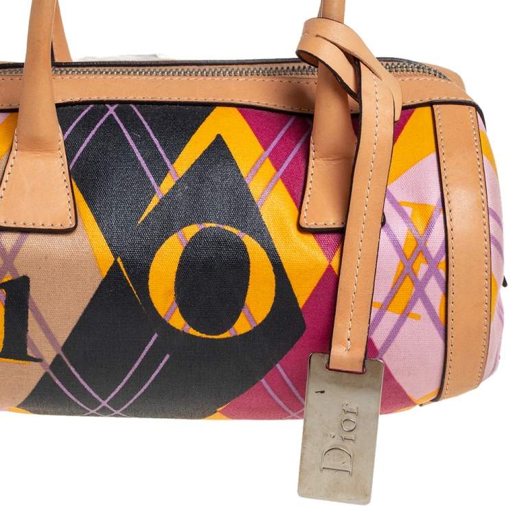 Pre Owned Dior Multicolor Canvas and Leather Argyle Boston Bag