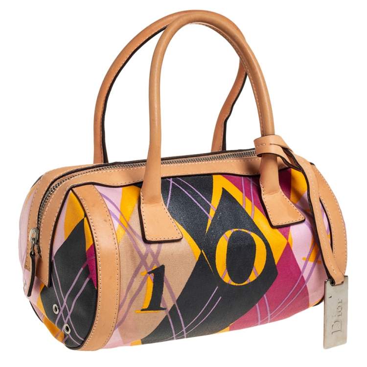Pre Owned Dior Multicolor Canvas and Leather Argyle Boston Bag