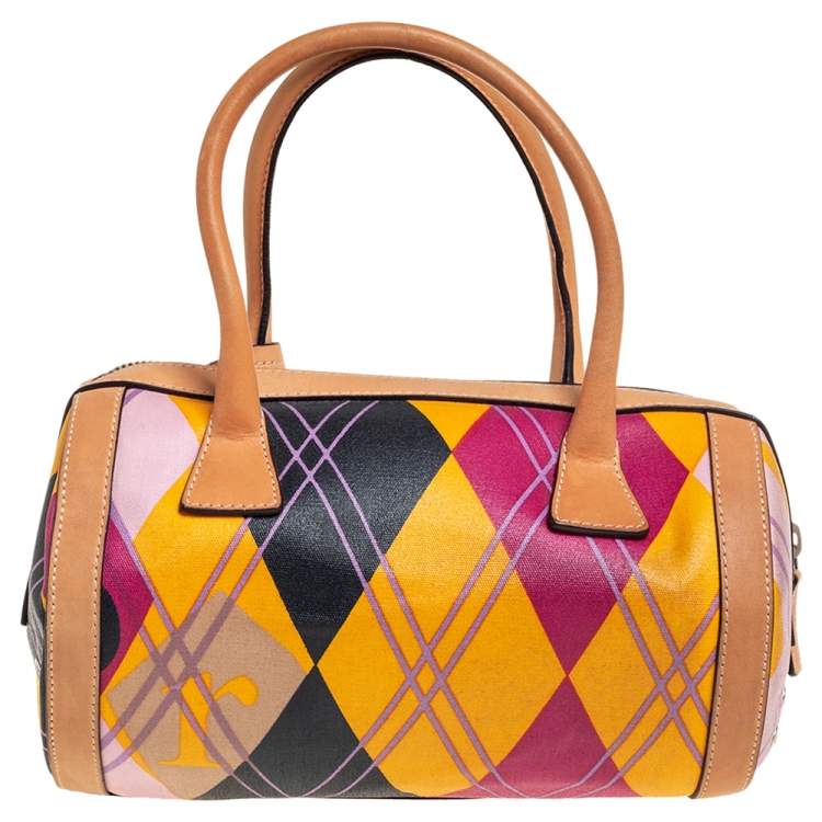 Pre Owned Dior Multicolor Canvas and Leather Argyle Boston Bag