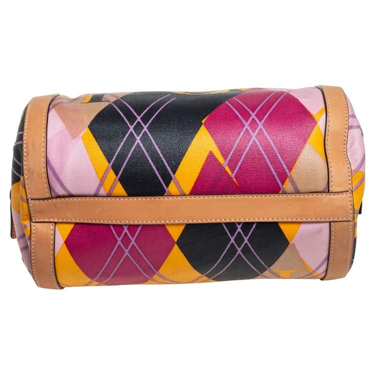 Pre Owned Dior Multicolor Canvas and Leather Argyle Boston Bag