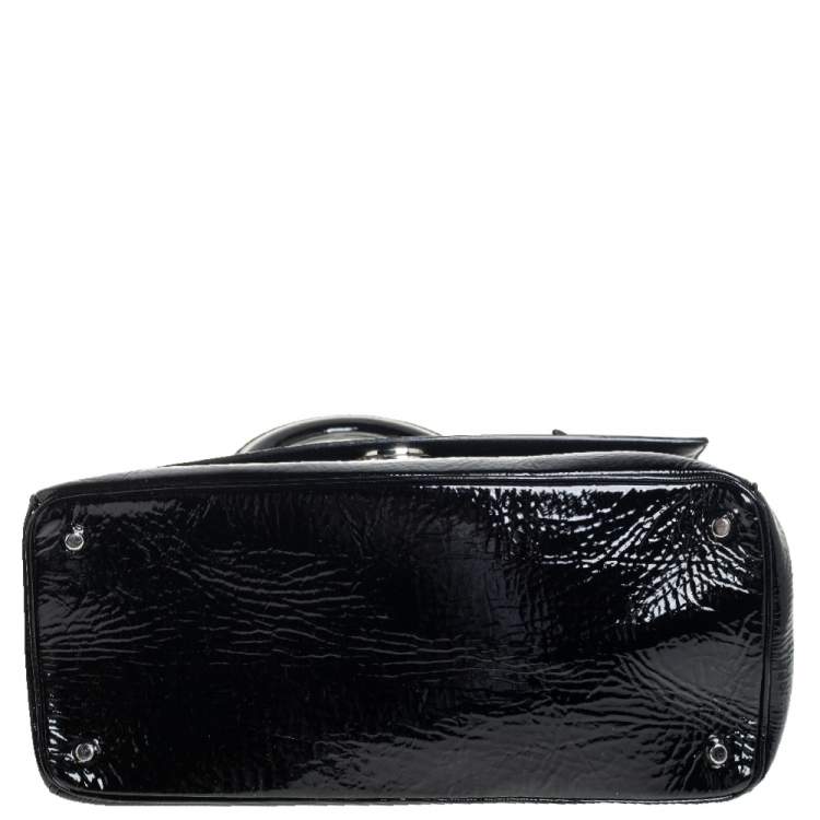 Pre Owned Dior Black Crinkled Patent Leather Be Dior Flap Top Handle Bag