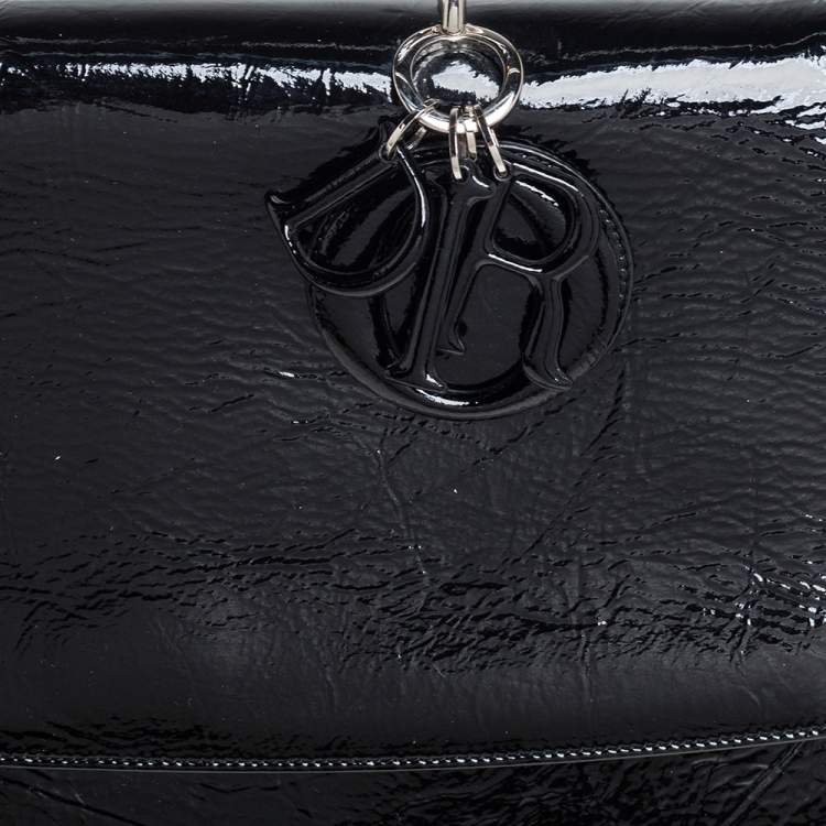 Pre Owned Dior Black Crinkled Patent Leather Be Dior Flap Top Handle Bag