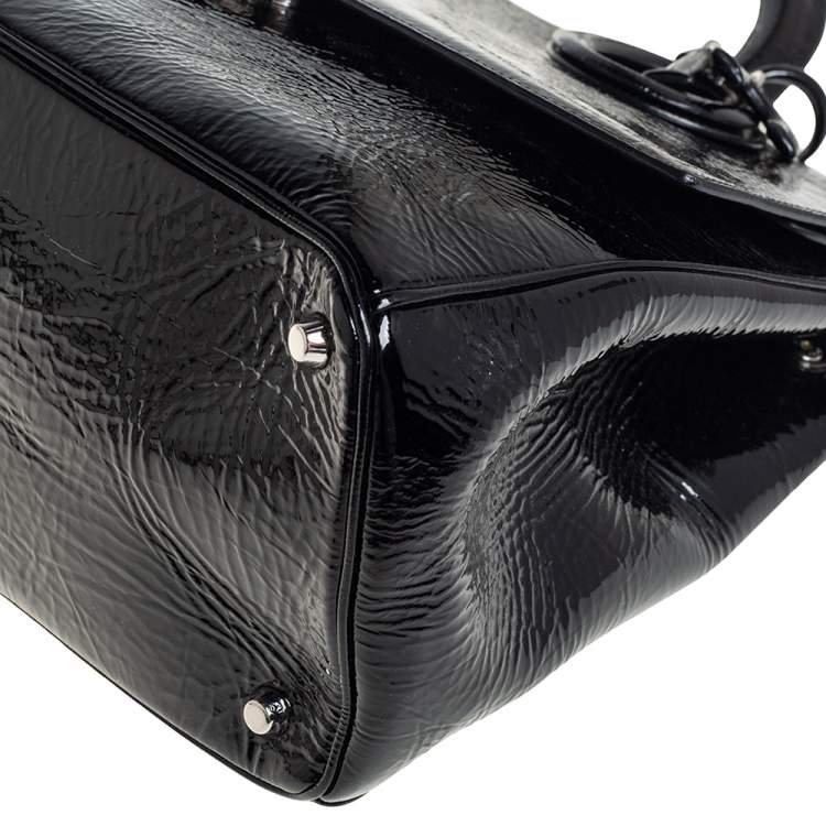 Pre Owned Dior Black Crinkled Patent Leather Be Dior Flap Top Handle Bag