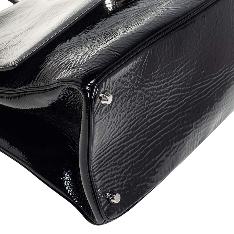 Pre Owned Dior Black Crinkled Patent Leather Be Dior Flap Top Handle Bag