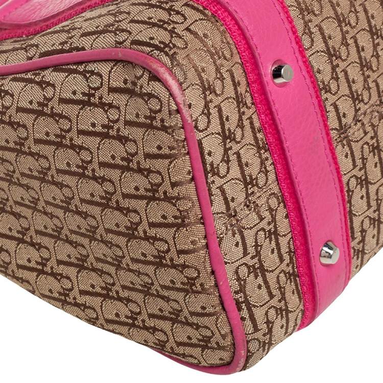 Pre Owned Dior Pink/Beige Diorissimo Canvas Small Boston Bag