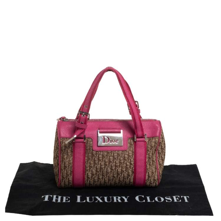 Pre Owned Dior Pink/Beige Diorissimo Canvas Small Boston Bag