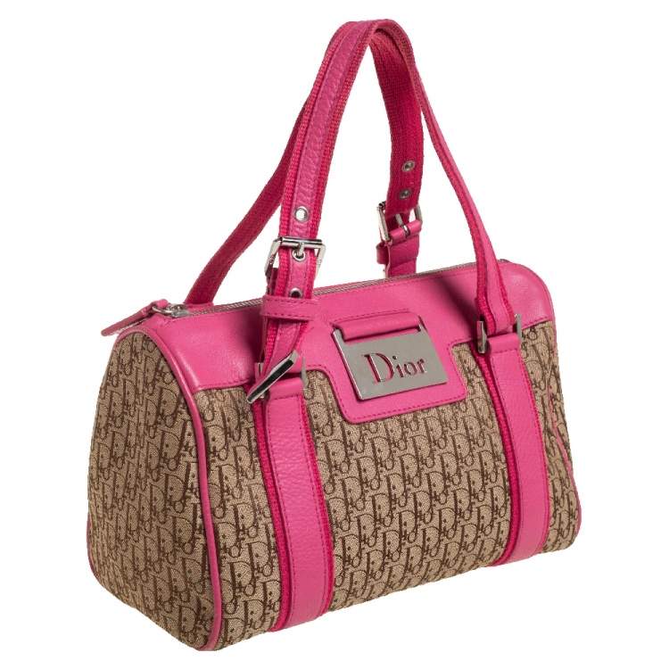 Pre Owned Dior Pink/Beige Diorissimo Canvas Small Boston Bag