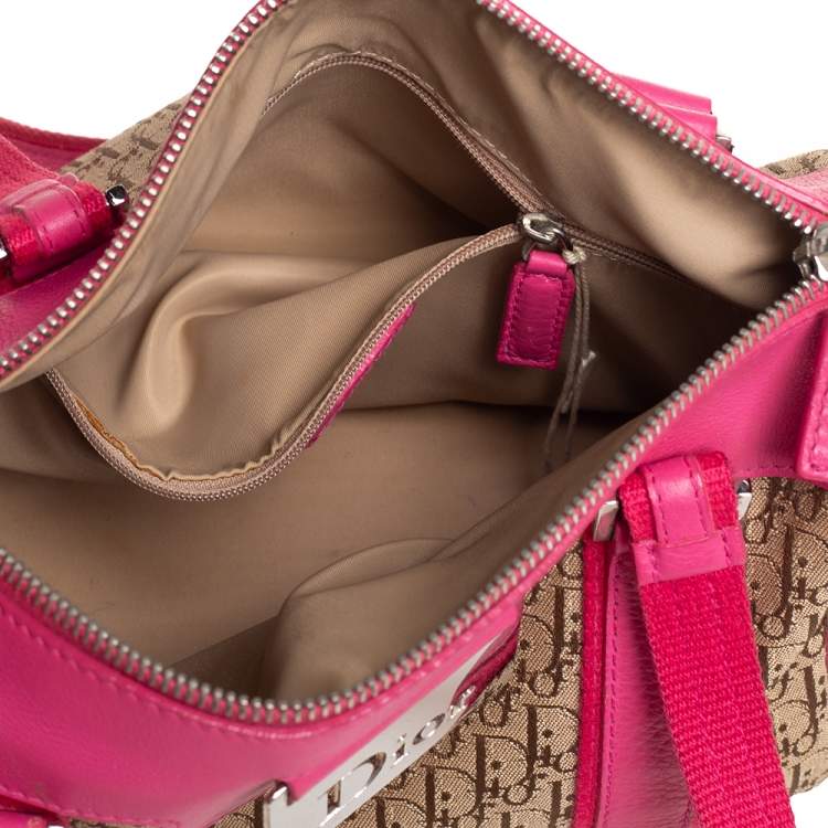Pre Owned Dior Pink/Beige Diorissimo Canvas Small Boston Bag