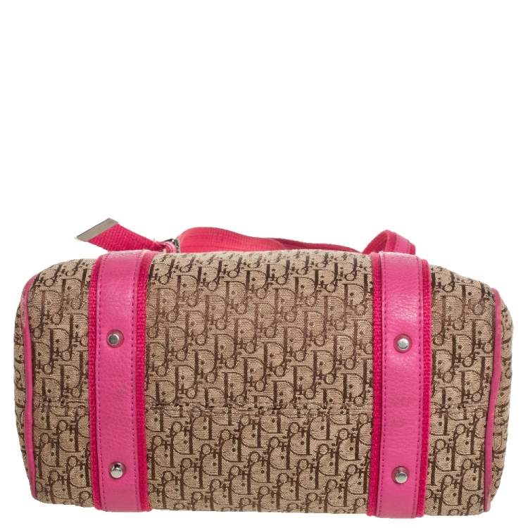 Pre Owned Dior Pink/Beige Diorissimo Canvas Small Boston Bag
