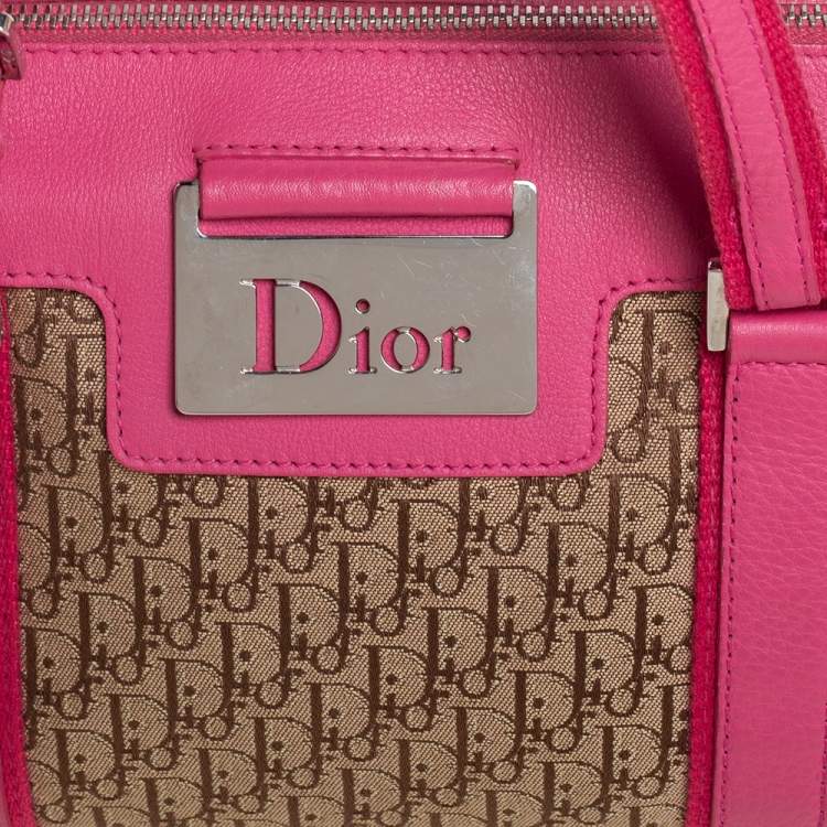 Pre Owned Dior Pink/Beige Diorissimo Canvas Small Boston Bag