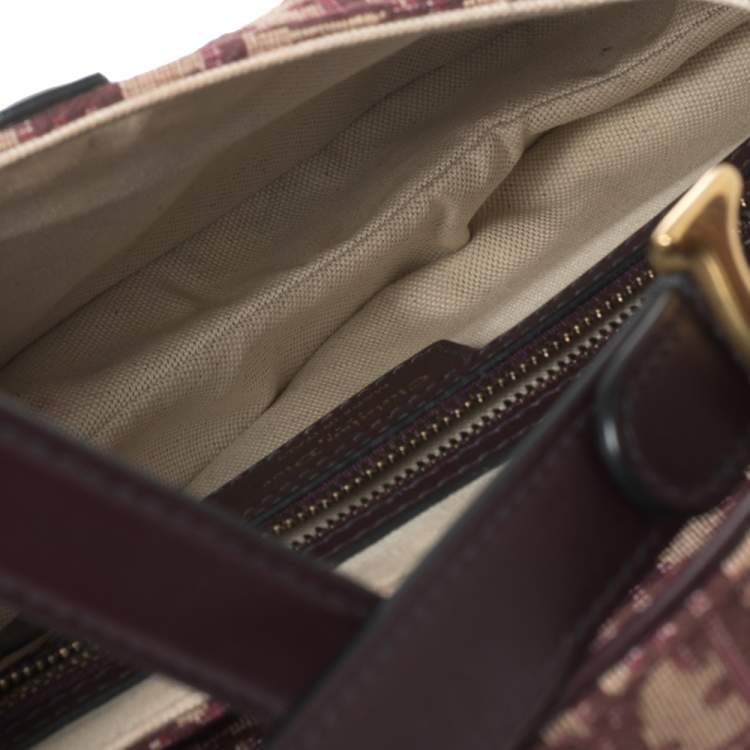 Pre Owned Dior Burgundy/Beige Oblique Canvas Saddle Bag