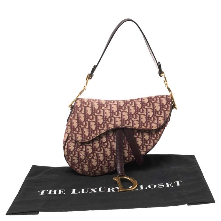 Pre Owned Dior Burgundy/Beige Oblique Canvas Saddle Bag