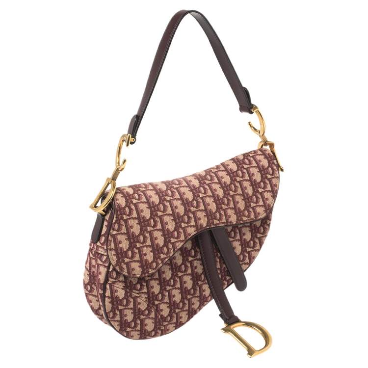 Pre Owned Dior Burgundy/Beige Oblique Canvas Saddle Bag