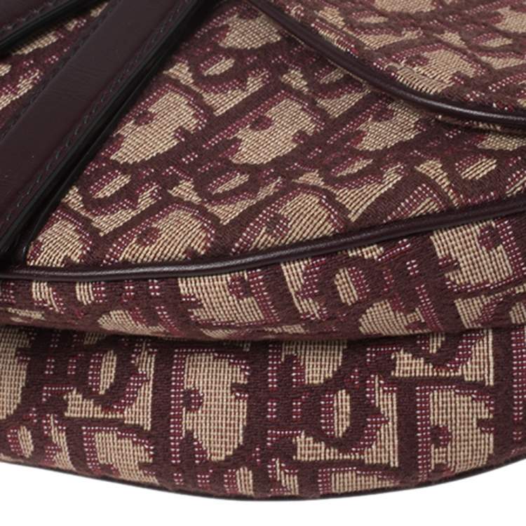 Pre Owned Dior Burgundy/Beige Oblique Canvas Saddle Bag
