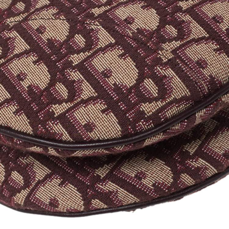 Pre Owned Dior Burgundy/Beige Oblique Canvas Saddle Bag