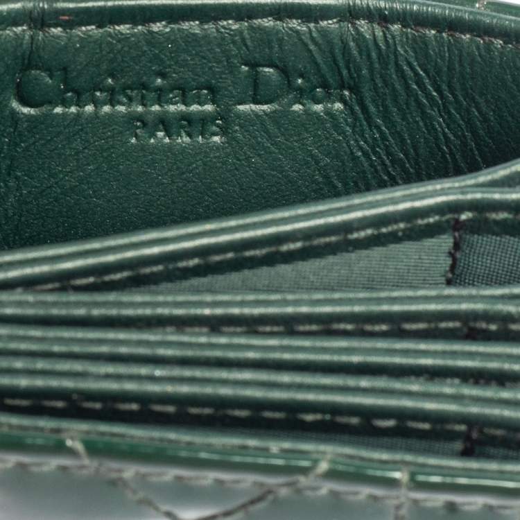 Pre Owned Dior Green Patent Cannage Leather Gusset Card Holder