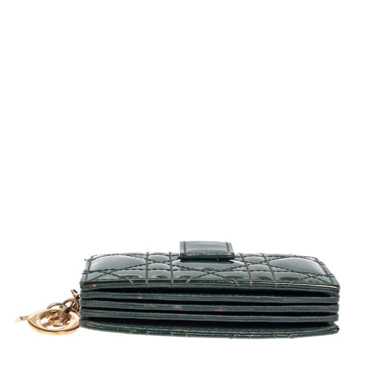 Pre Owned Dior Green Patent Cannage Leather Gusset Card Holder