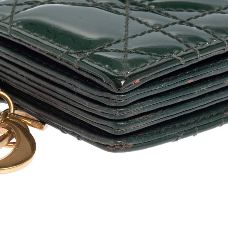 Pre Owned Dior Green Patent Cannage Leather Gusset Card Holder