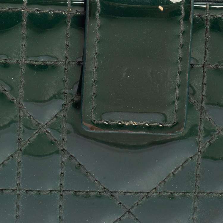 Pre Owned Dior Green Patent Cannage Leather Gusset Card Holder