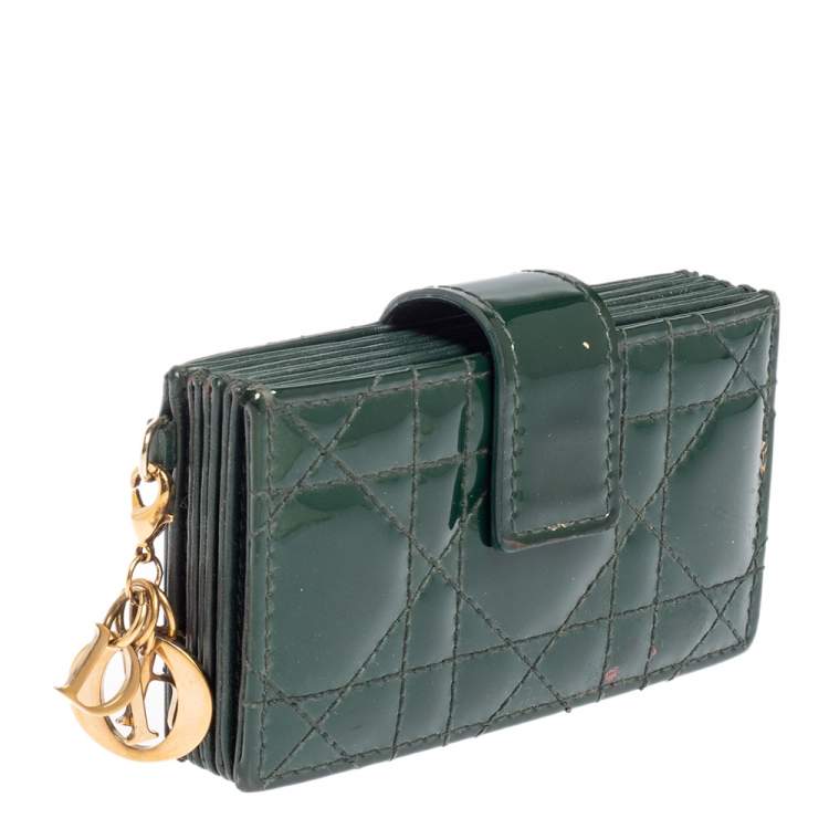 Pre Owned Dior Green Patent Cannage Leather Gusset Card Holder