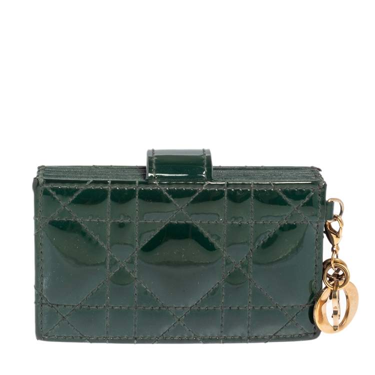Pre Owned Dior Green Patent Cannage Leather Gusset Card Holder