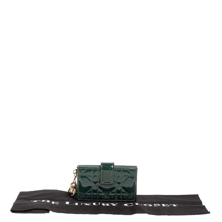 Pre Owned Dior Green Patent Cannage Leather Gusset Card Holder