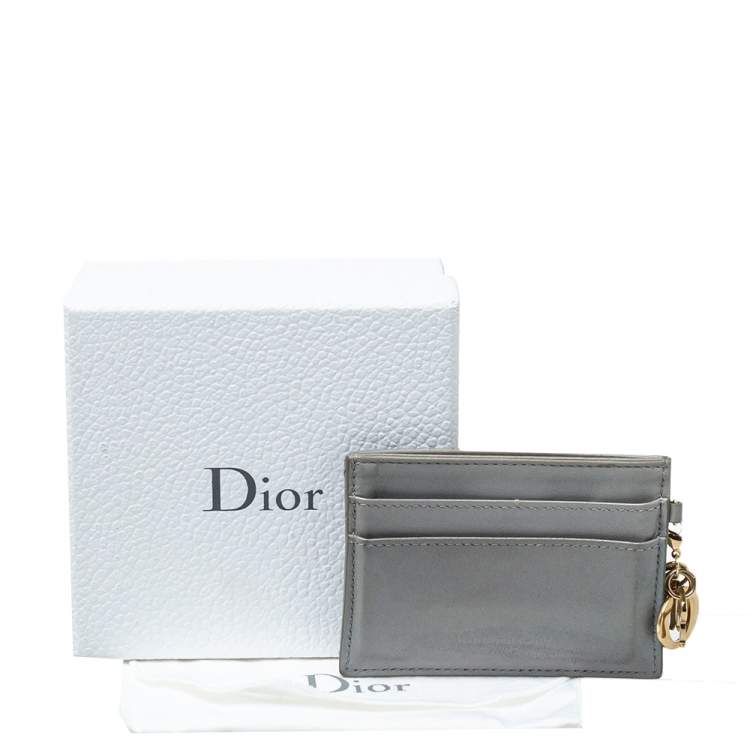 Pre Owned Dior Grey Cannage Leather Lady Dior Card Holder