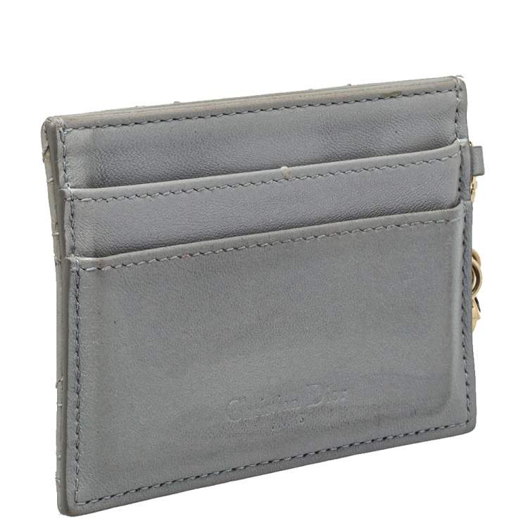 Pre Owned Dior Grey Cannage Leather Lady Dior Card Holder