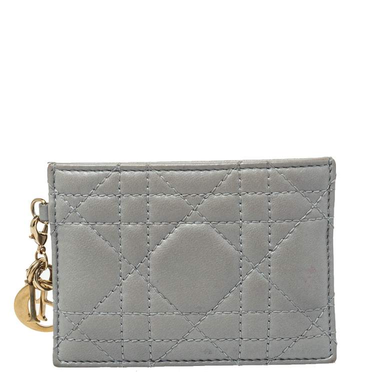 Pre Owned Dior Grey Cannage Leather Lady Dior Card Holder
