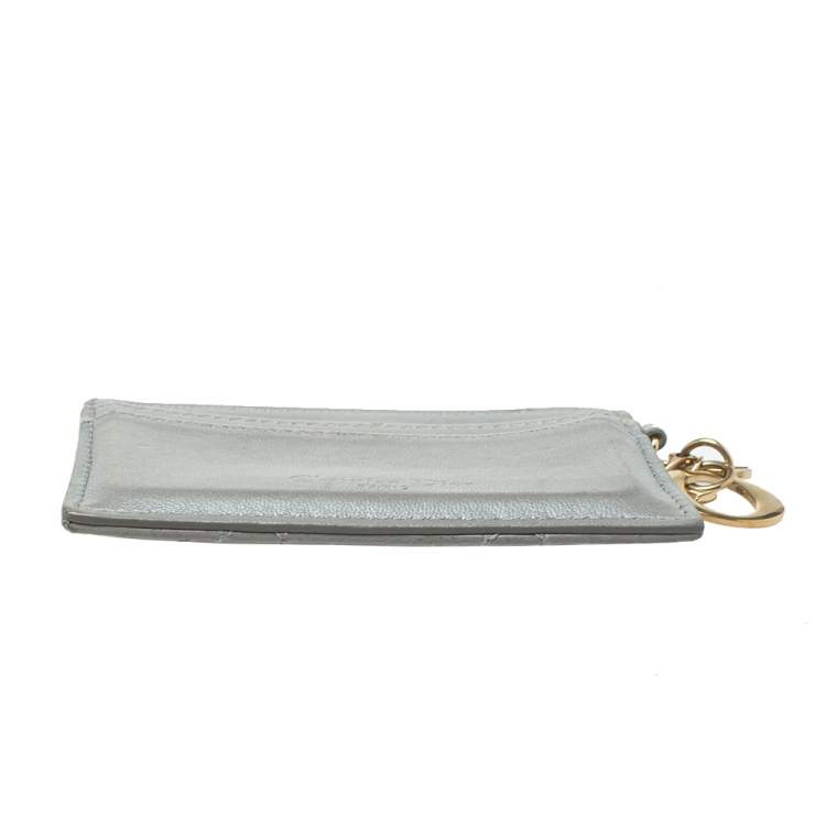 Pre Owned Dior Grey Cannage Leather Lady Dior Card Holder