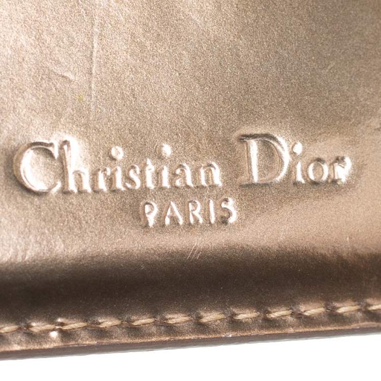 Pre Owned Dior Metallic Gold Micro Cannage Patent Leather Lady Dior Card Holder