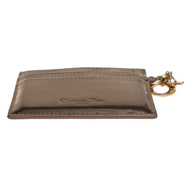 Pre Owned Dior Metallic Gold Micro Cannage Patent Leather Lady Dior Card Holder
