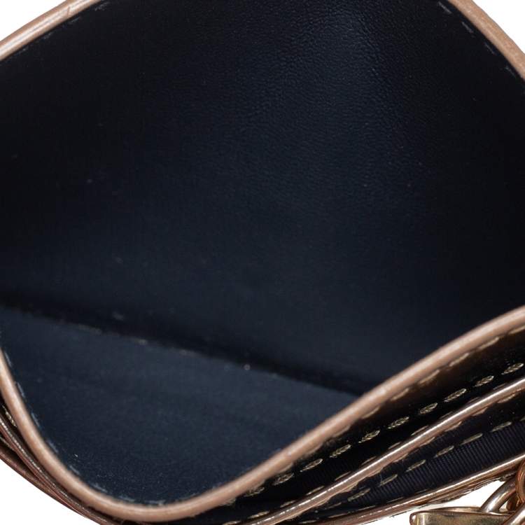 Pre Owned Dior Metallic Gold Micro Cannage Patent Leather Lady Dior Card Holder
