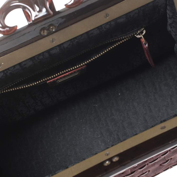 Pre Owned Dior Dark Red Woven Leather Limited Edition Samourai Armour Frame Bag