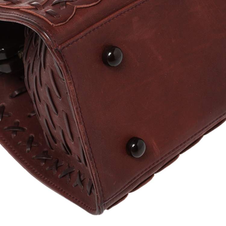 Pre Owned Dior Dark Red Woven Leather Limited Edition Samourai Armour Frame Bag