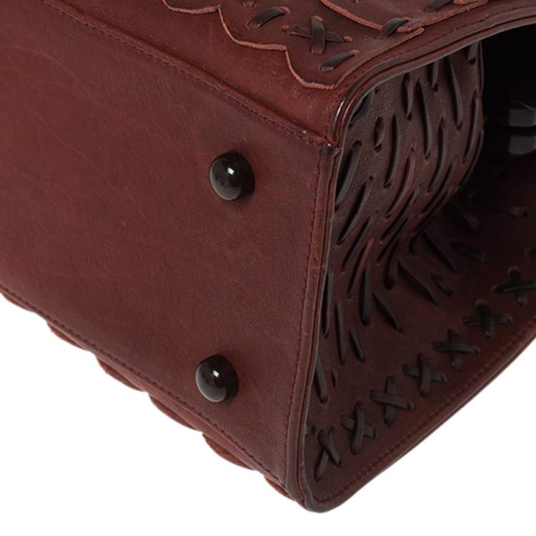 Pre Owned Dior Dark Red Woven Leather Limited Edition Samourai Armour Frame Bag