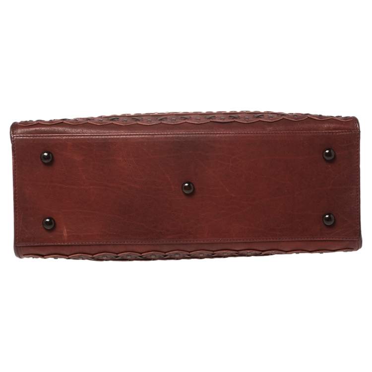 Pre Owned Dior Dark Red Woven Leather Limited Edition Samourai Armour Frame Bag
