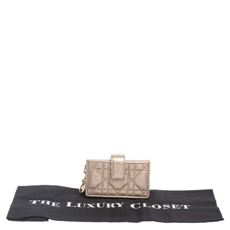 Pre Owned Dior Metallic Rose Gold Cannage Leather Gusset Card Holder