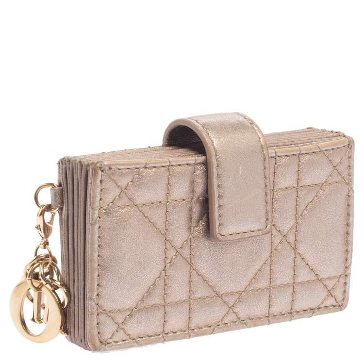 Pre Owned Dior Metallic Rose Gold Cannage Leather Gusset Card Holder